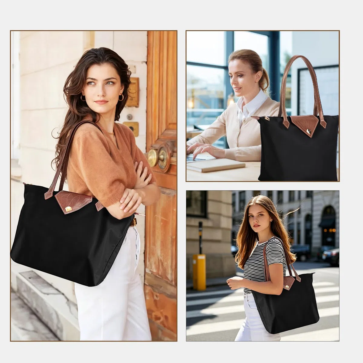 Borsa a mano da donna elegante borsa a tracolla in nylon impermeabile pieghevole da viaggio per spiaggia lavoro shopping grande