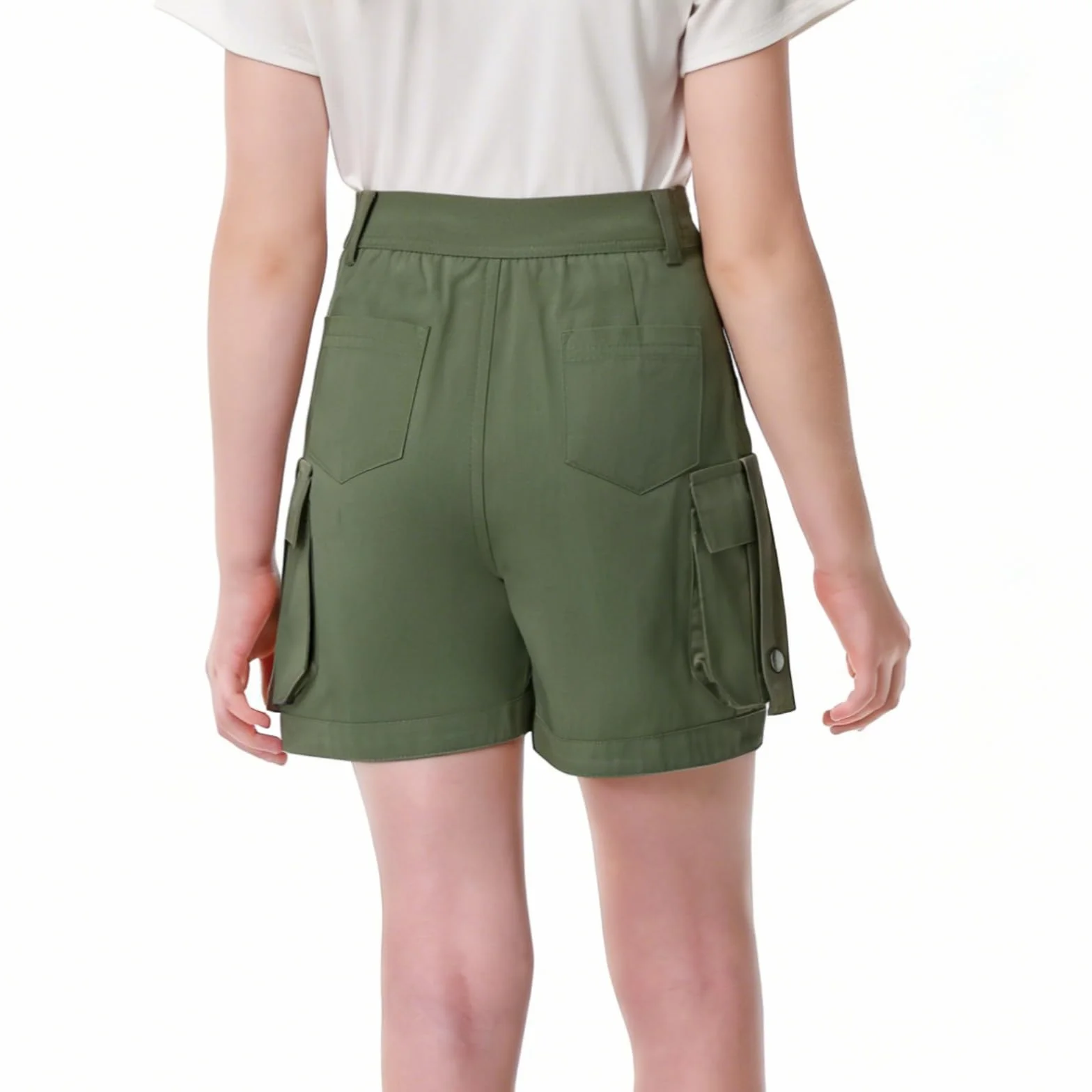 Rolanko Pantaloncini Cargo per Ragazze, Cotone Leggero con Vita Semi Elastico, Pantaloncini Estivi da Uniforme per Bambini