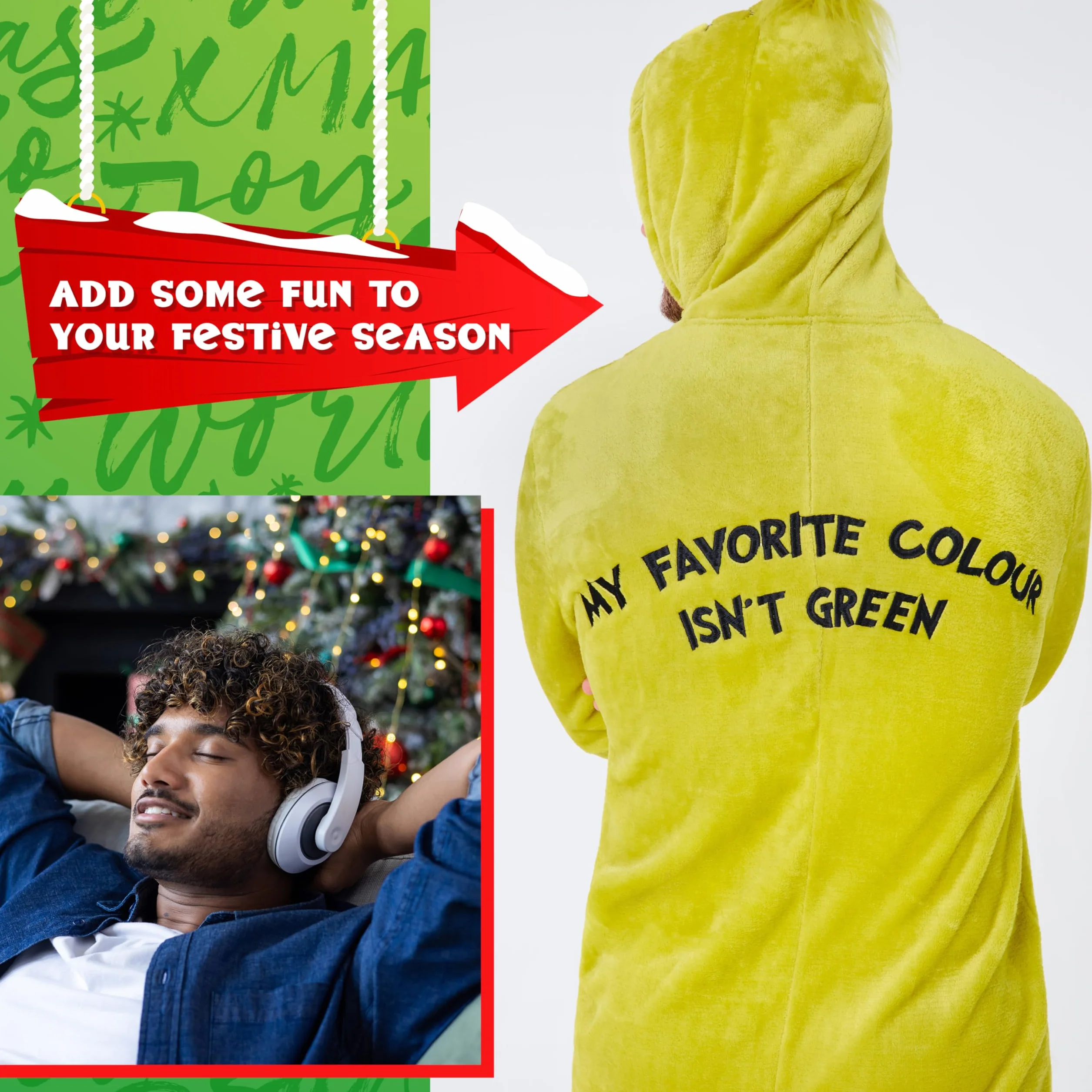 The Grinch Pigiama Intero Uomo con Cappuccio, Soffice Tuta Intera - Regalo Uomo