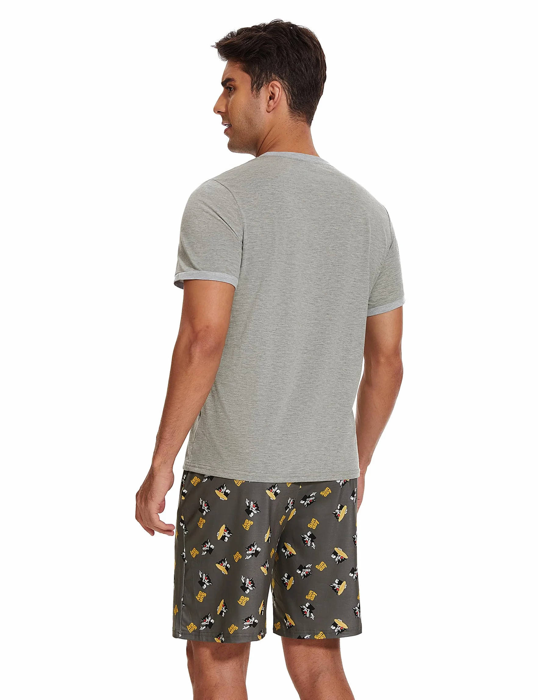 Demegimi Pigiama Uomo Estivo Cotone Corto Leggero Pigiama da Uomo Pigiami Due Pezzi da Uomo a Maniche Corte Modello Carino Stampa e Pantaloncini