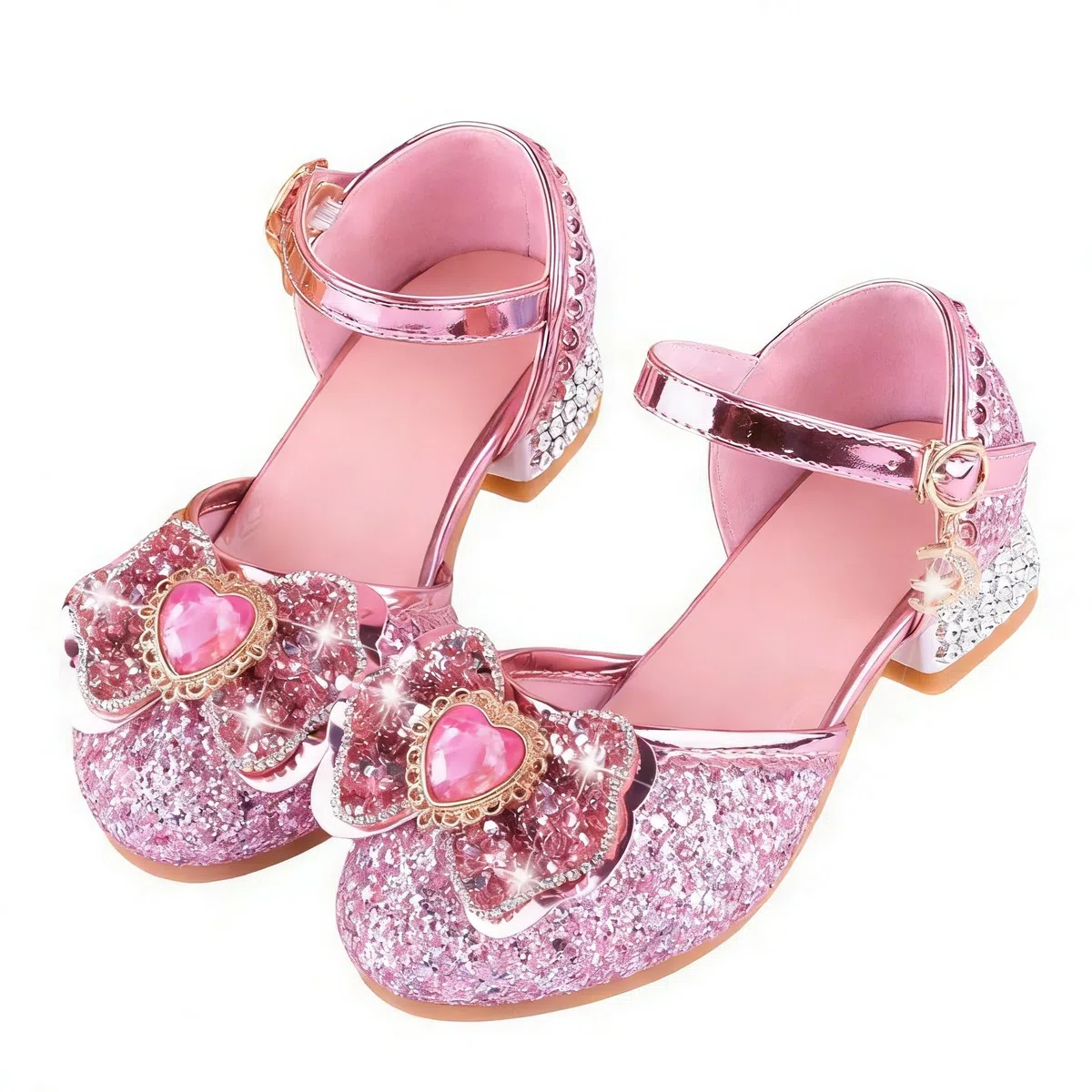 Scarpe Principessa Bambina Scarpe Tacco Bimba Glitterate Scarpe in Pelle per Ragazze Performance Scarpe di Cristallo Eleganti