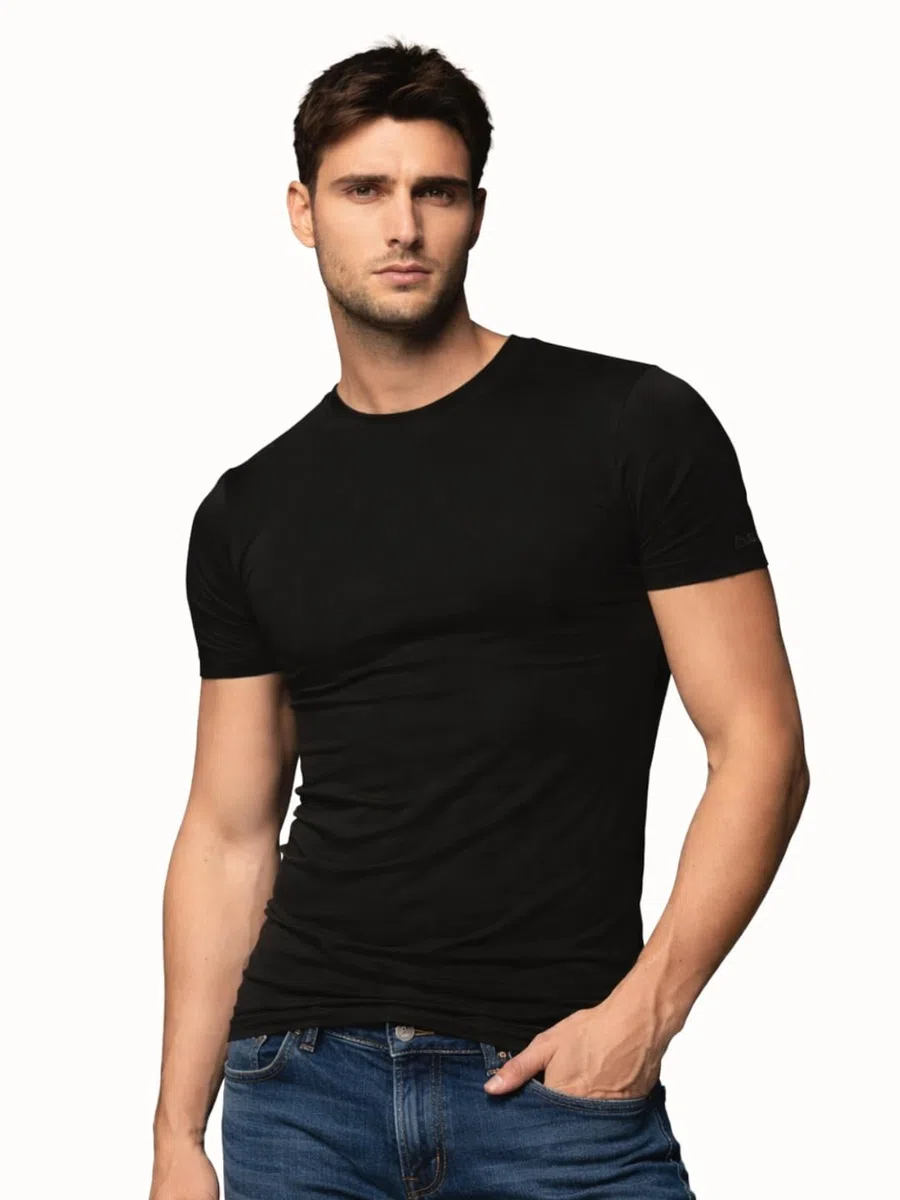 ALVIERO MARTINI - Magliette Intime Uomo (Pacco da 3) Manica Corta, Girocollo, Cotone Bielastico, Effetto Modellante, Confezione Bianche o Nere o Blu Multicolore