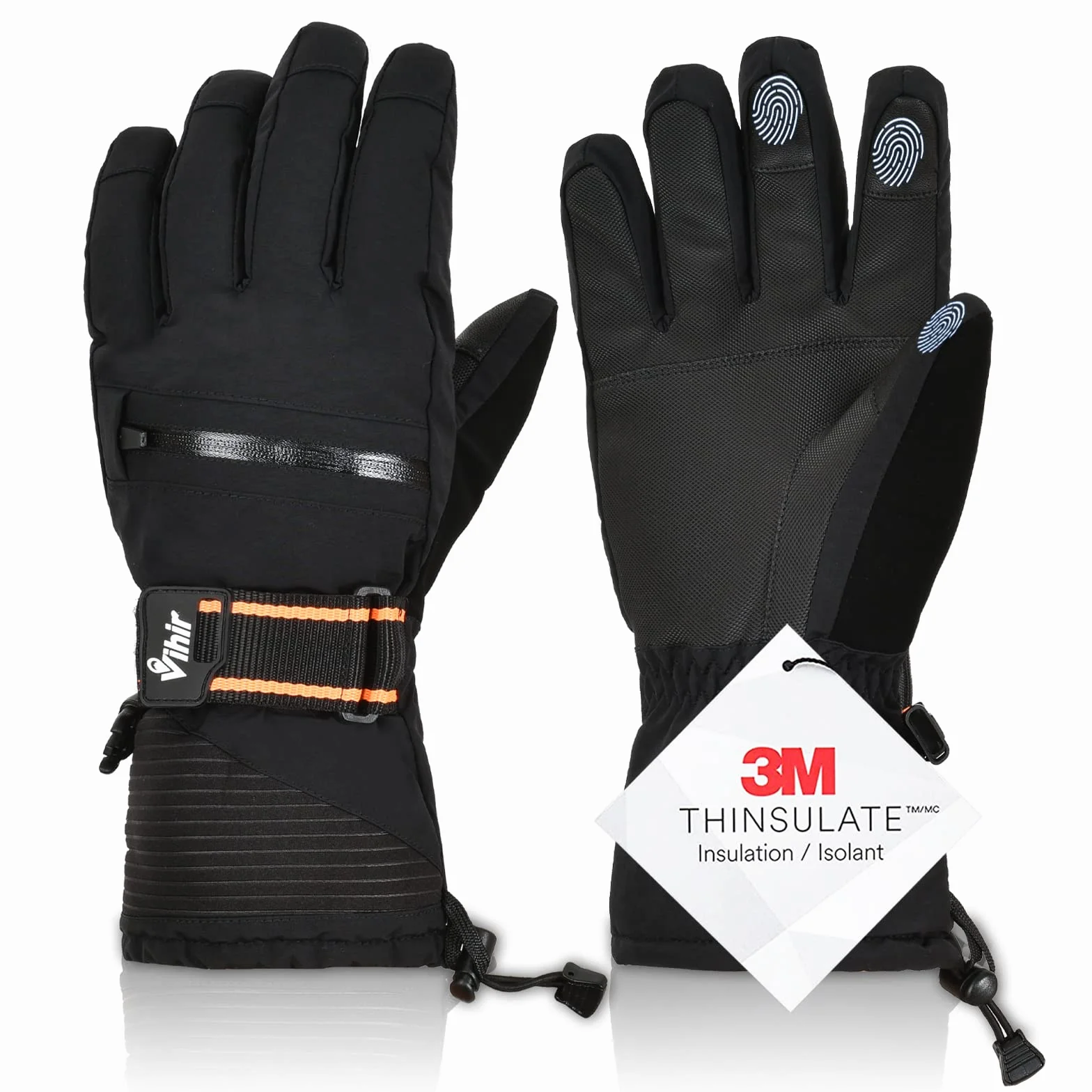 Vihir Guanti da Sci, Guanti da Snowboard Impermeabili Touchscreen 3M Thinsulate, Guanti Caldi da Ciclismo Invernali per Uomo Donna, Guanti Antiscivolo per Sci, Snowboard, Ciclismo, Arrampicata