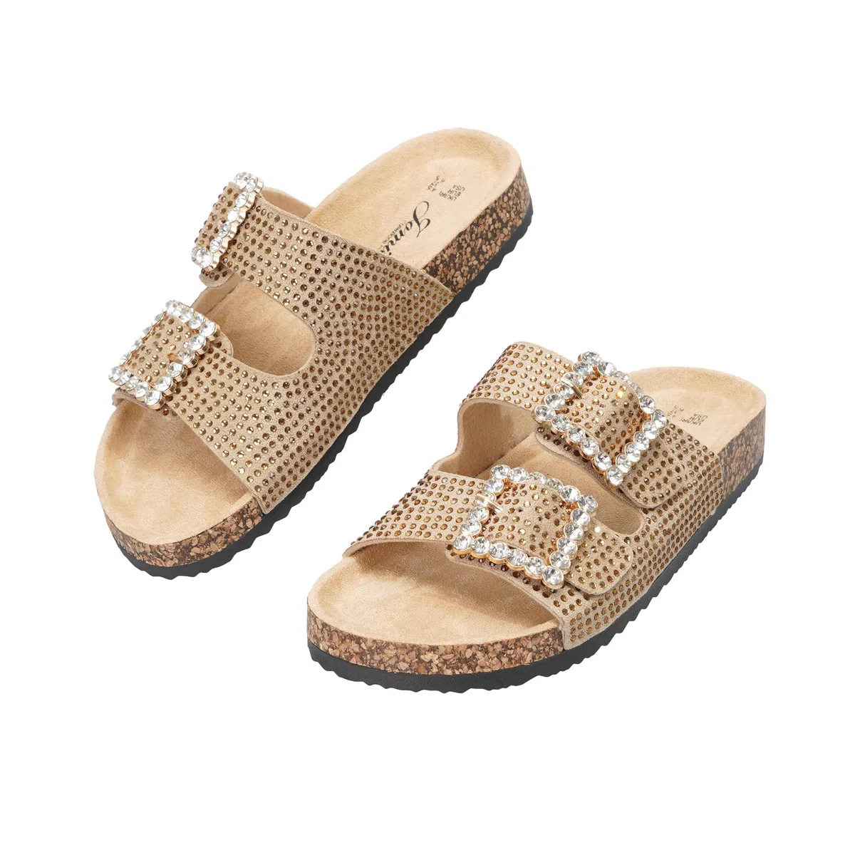 JOMIX Ciabatte Donna Estate Sandali Glitterate con Fibbia Strass Pantofole con Suola in Sughero Comode Antiscivolo per Vacanze e Passeggiate Casual Beach