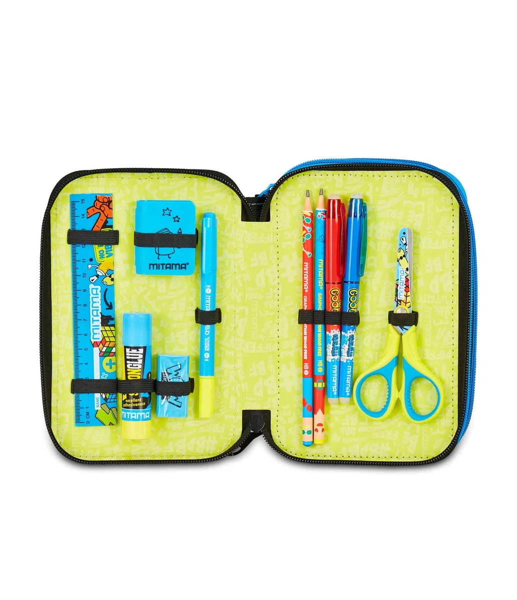 Mitama Astuccio Scuola 3 Scomparti, SUPER FUTURE GAME, Contenuto 50 pz, Completo di Matite, Pennarelli, Portapenne Scuola Elementare Bambino