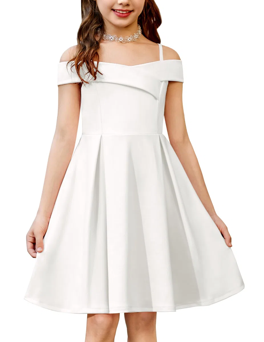 Arshiner Ragazze Abito Spalle Scoperte con Spalline Sottili Vestito Bambina Senza Maniche Abiti Estivo Elegante Casual Abito per Ragazza 5-14 Anni