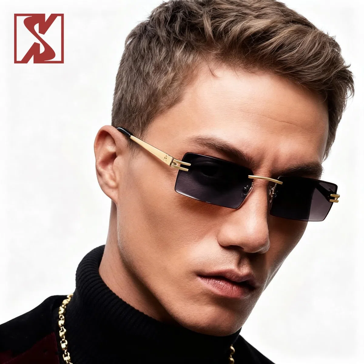Occhiali da sole senza montatura retrò per uomo Donna Occhiali da sole rettangolari con montatura ultra piccola Vedere attraverso gli occhiali
