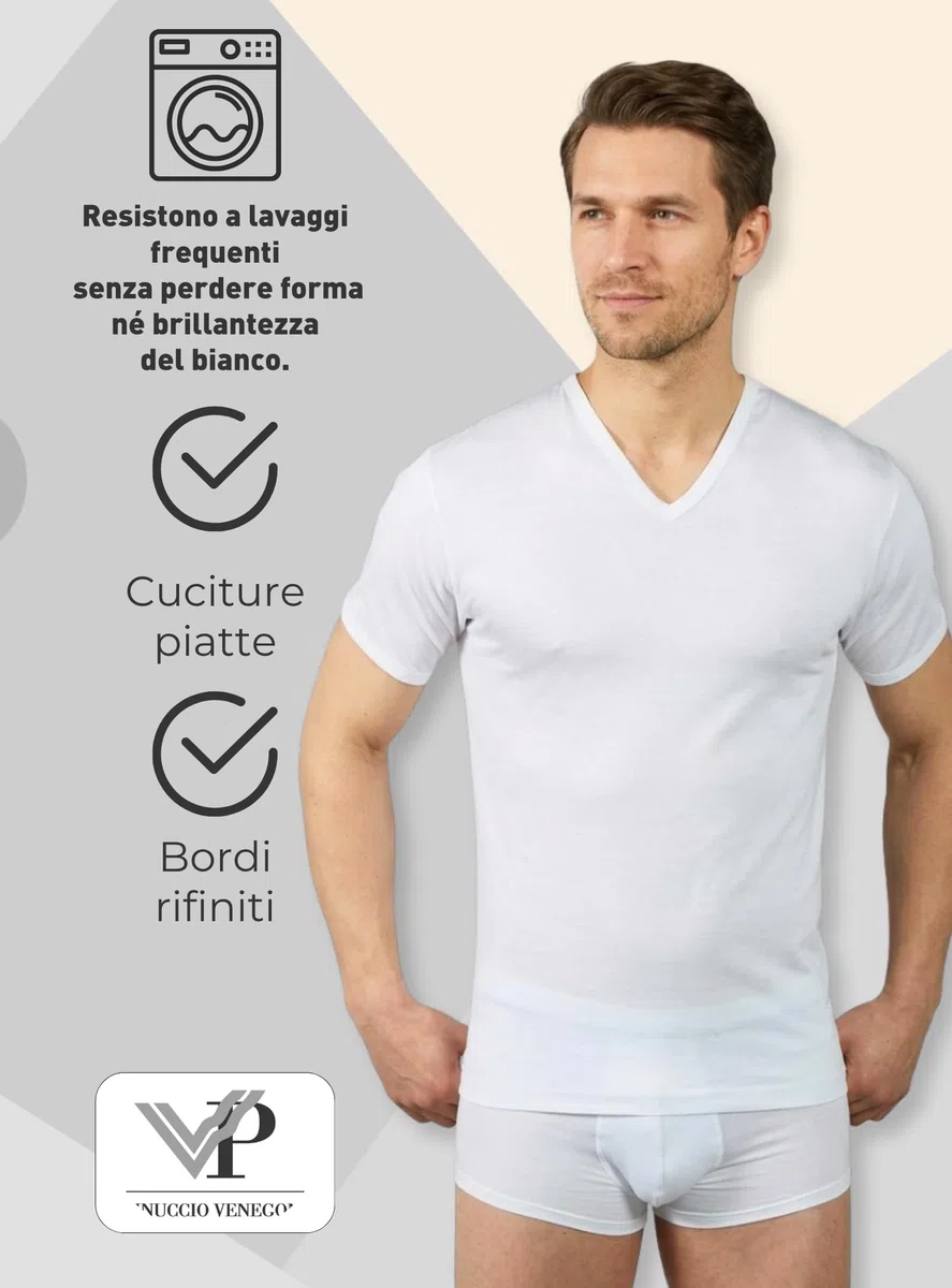 VP PINUCCIO VENEGONI Set da 2 Magliette Intime Uomo Cotone Mercerizzato | Scollo a V, Manica Corta, Bianche e Nere, Comfort Quotidiano | Made in Italy