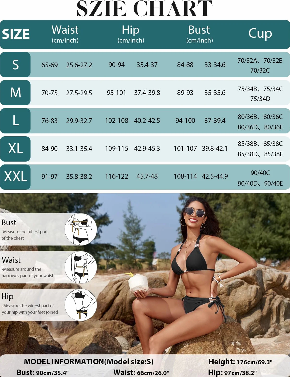 CMTOP Costume Donna Due Pezzi Bikini Set da Mare Halter Triangolo Costumi da Bagno Vita Alta Bikini con Coulisse Laterale Sexy Brasiliana Beachwear Regolabile Costume da Bagno
