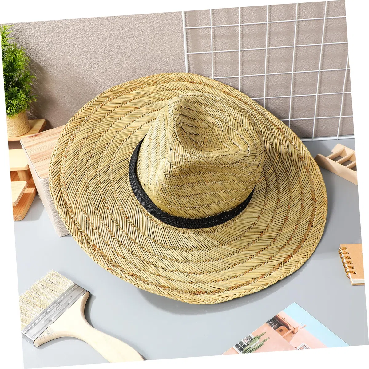 Cappello da Spiaggia Estivo da Uomo con Ampia Falda, Protezione UV, Leggero in Paglia, per Vacanze al Mare, Piscina e attività all’Aperto, Taglia l (58-60 Cm)
