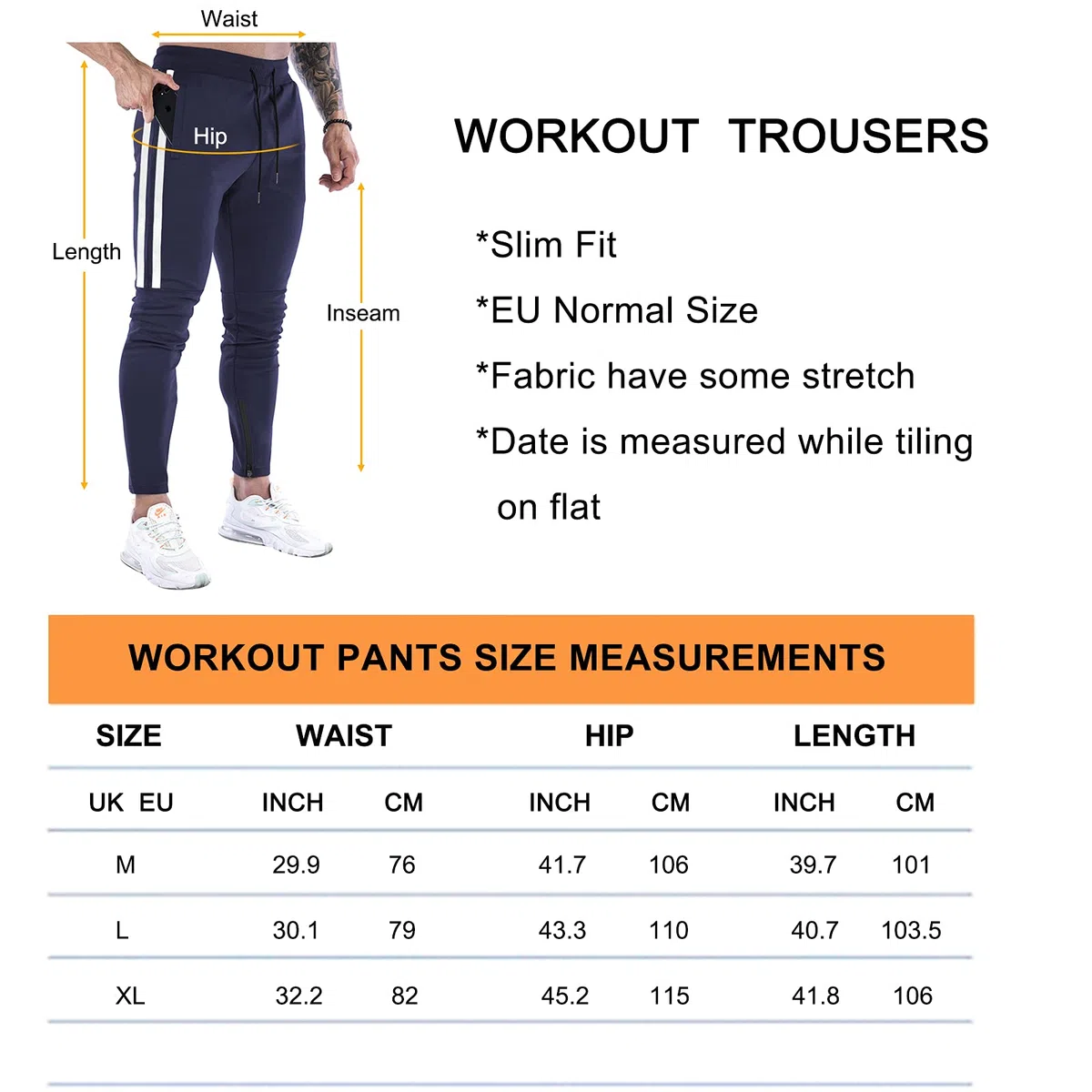 Suwangi Pantaloni Tuta Uomo Palestra Running della Allenamento Slim Fit Design a Righe con Tasche Zip