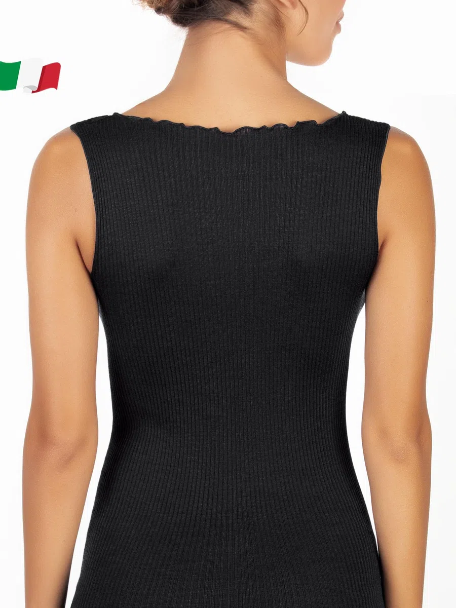 EGI Canotta Donna Spalla Larga Lana Seta Microcostina Elegante Intimo Morbido Made in Italy, Art. 1492