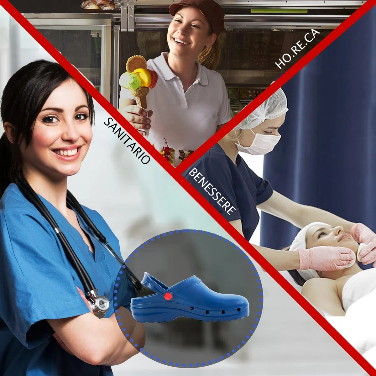 REPOSA Light One, Zoccoli Sanitari Donna Uomo in EVA con Suola Antiscivolo e Antibatterica, Ciabatte Sanitarie Anatomiche con Laccetto Ribaltabile, Scarpe Sanitarie Infermieri Traspiranti Ultraleggere