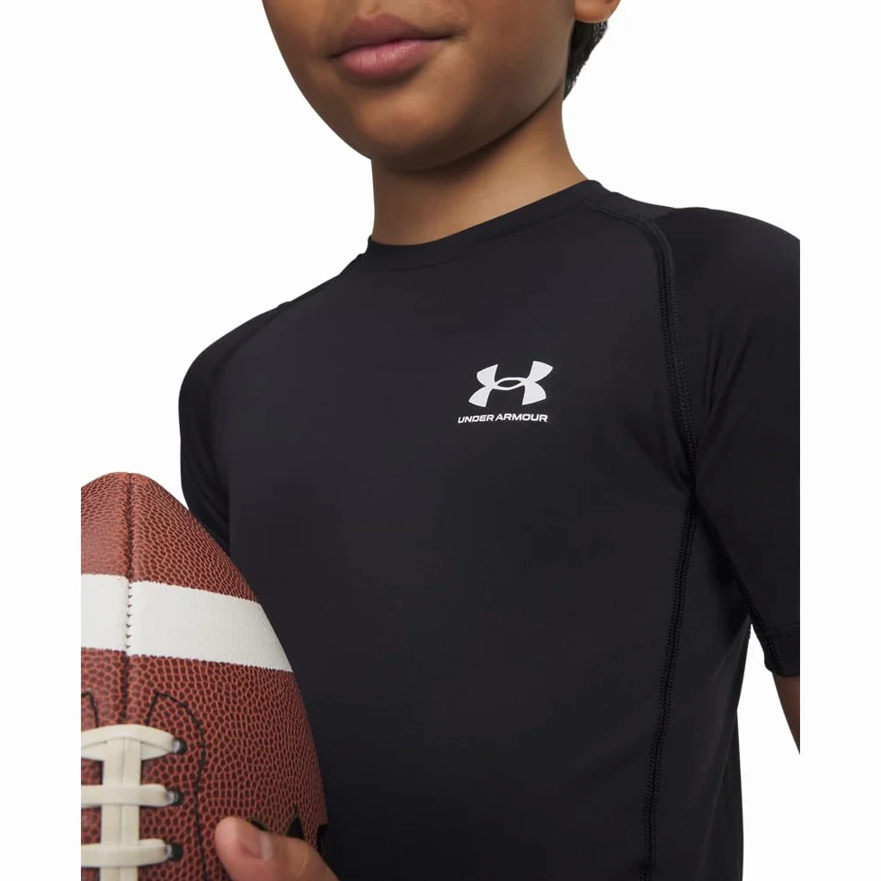 Under Armour UA HG Armour SS, T-shirt Bambini e Ragazzi, Nero, XS
