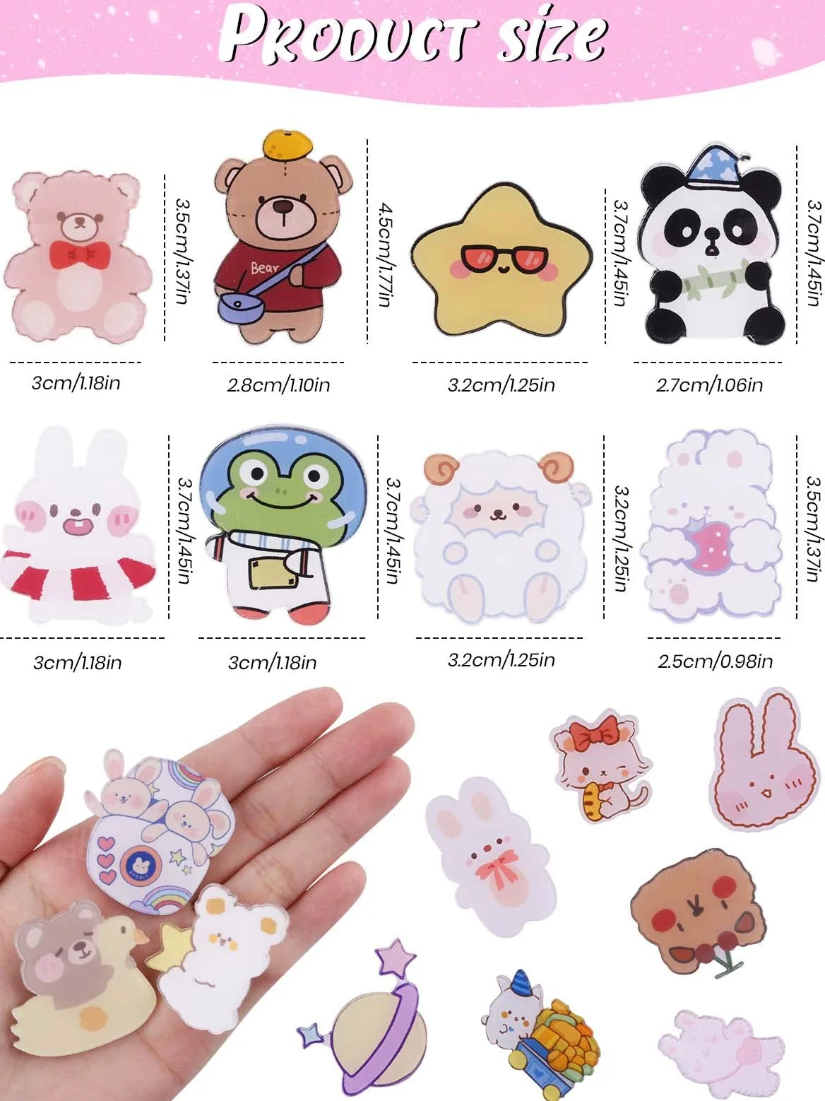 Kalolary 65 spille in acrilico carino carino badge estetici pin kawaii zaino spille pecora, coniglio, cane, orso, ragazza, cartone animato, spilla per zaini, borse, giacche, felpe con cappuccio cappelli