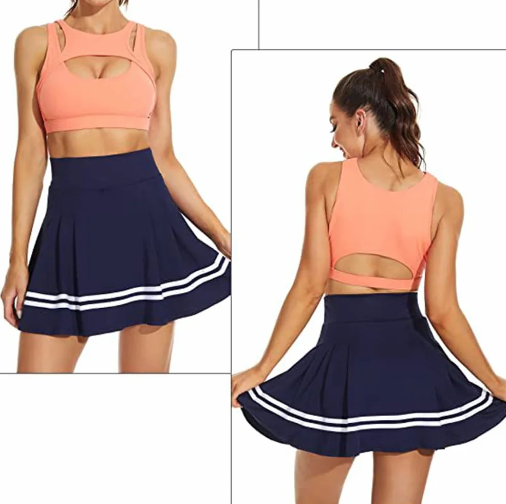 ThreeH Gonna da Tennis a Pieghe a Vita Alta per Donne Built-in Fodera Pantaloncini Ragazze Uniformi Scolastiche con 2 Tasche