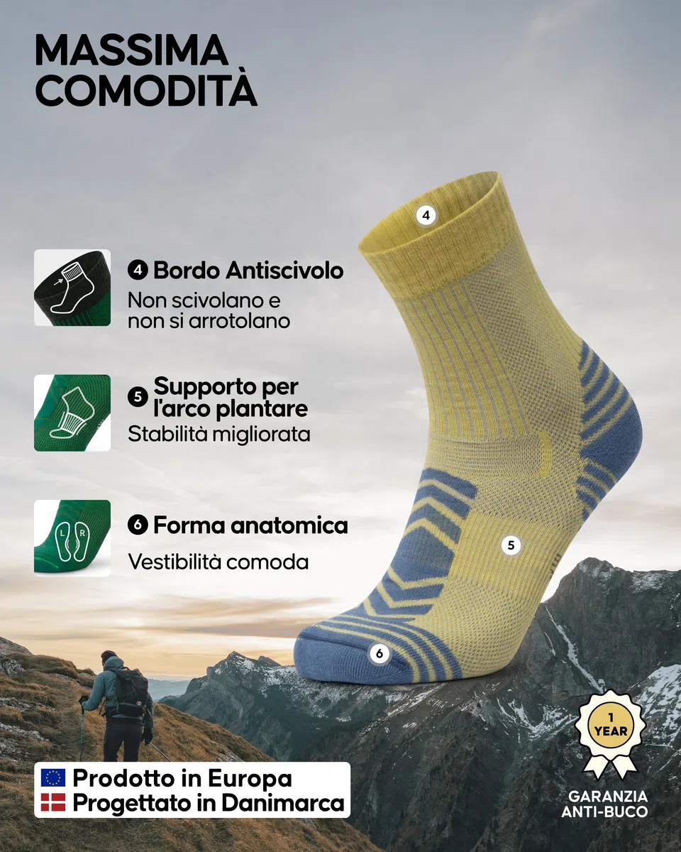 DANISH ENDURANCE Calze Trekking Leggere in Lana Merino, Anti-Vesciche, Traspiranti, da Uomo, Donna, Bambino, 1 o 5 Paia