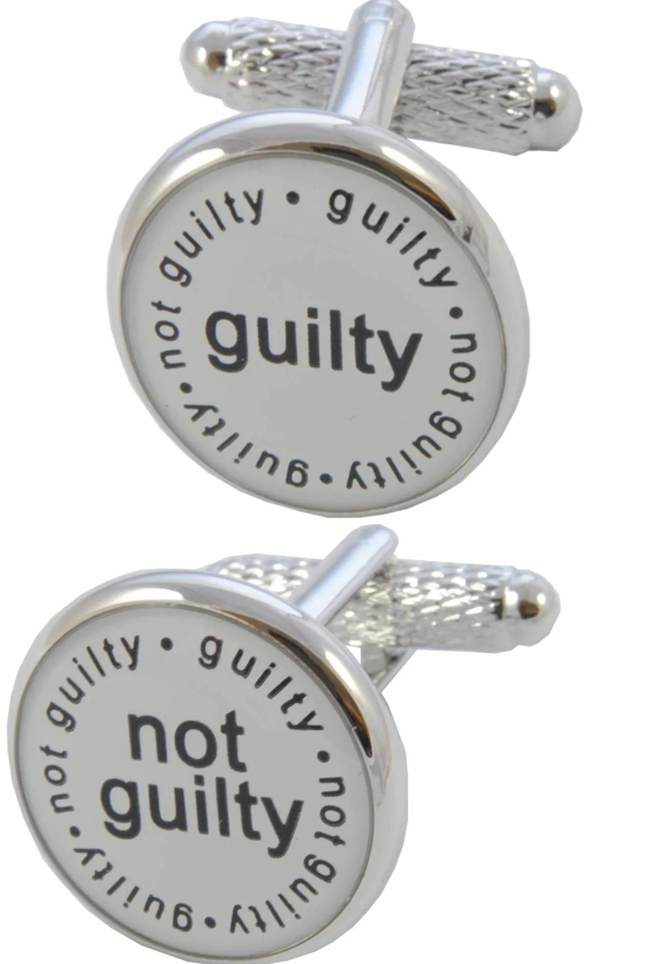 Gemelli Camicia Uomo Avvocato - Con Scatola - Ottone - Guilty e Not Guilty - Giudice Colpevole - Colori Bianco Nero e Argento - Un Paio