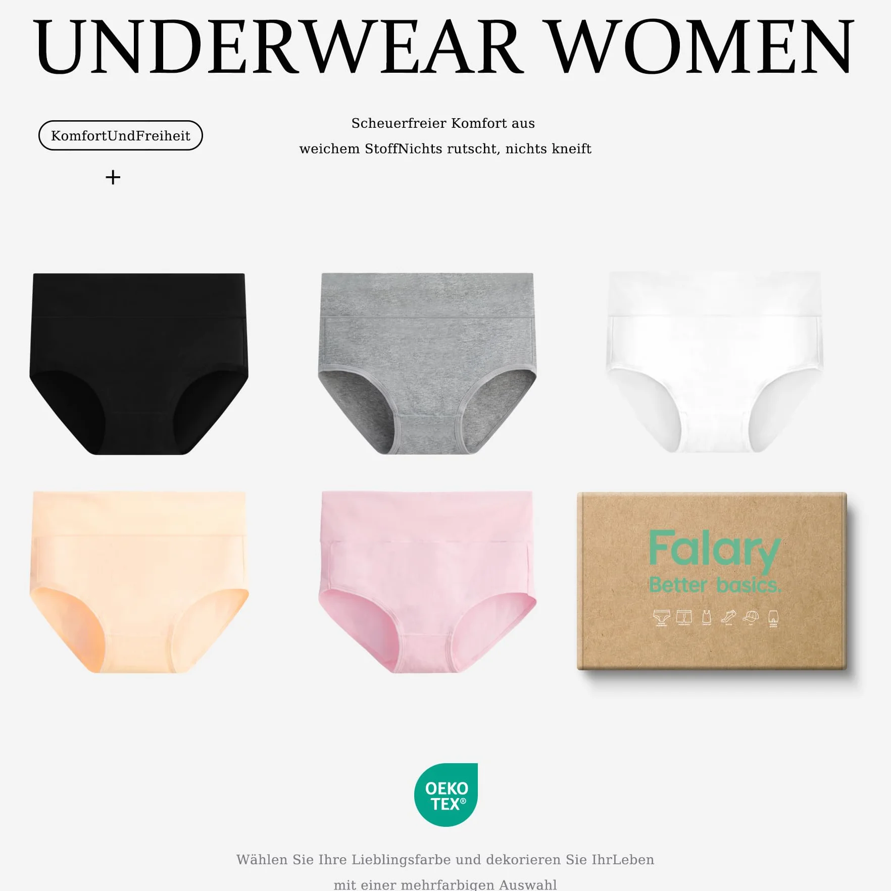 FALARY Mutande Vita Alta Donna in Cotone, Pacco da 5