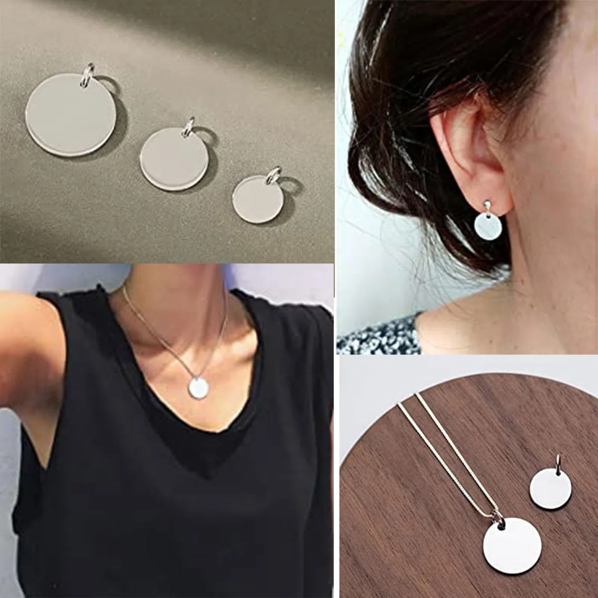 Ciondolo per collana in argento Sterling 925 Ciondolo rotondo inciso per donna e uomo 11mm 15mm 20mm di diametro, 11mm, Metallo, Nessuna indicazione.