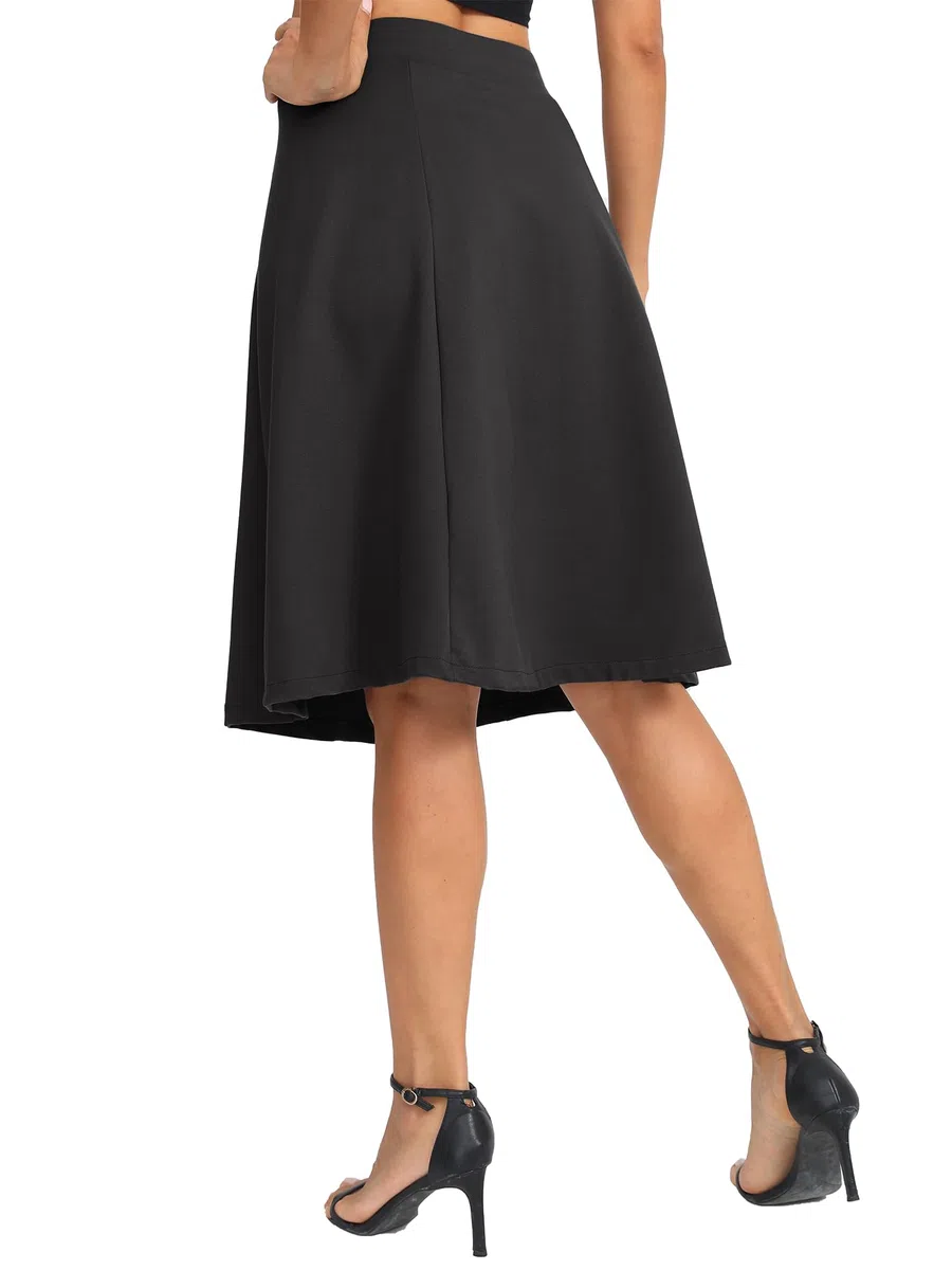 Donne Elegante A-Linea Vita Alta Midi Gonna Flared Affari Ufficio Lunga Elastica Gonne