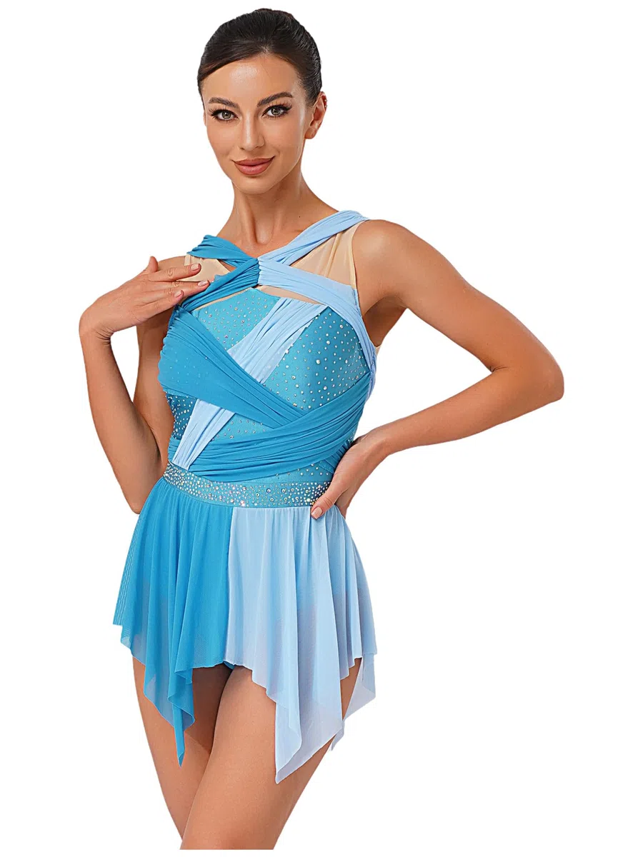 TiaoBug Abito da Pattinaggio Artistico Donna Senza Maniche Vestito da Balletto Ballo Lirico Contemporaneo Body Danza Classica Ginnastica Artisitca Costume da Ballo Latino