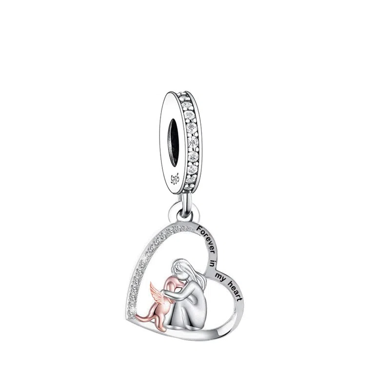 Ciondolo in argento Sterling 925 con scritta "Mom Sister Daughter Runner Dad Bradipo Gufo, Crocifisso, Crocifisso, Fede, Gesù, Oro rosa, Cuore, Cristallo", compatibile con braccialetti Pandora Moments