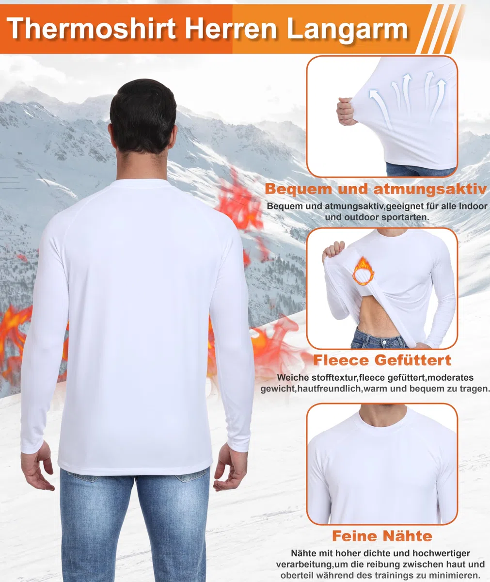 Maglia Termiche da Uomo Invernale Sportivo Maglietta Intima Termica Biancheria Intima Termica in Pile Compressione Funzionale Ciclismo Fitness Sci Termica Maniche Lunghe