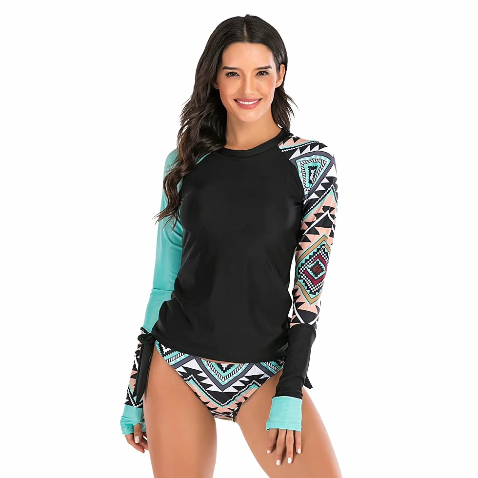 Costume da Bagno con Maniche da Donna Costume da Bagno a Due Pezzi Rash Guard Surfwear