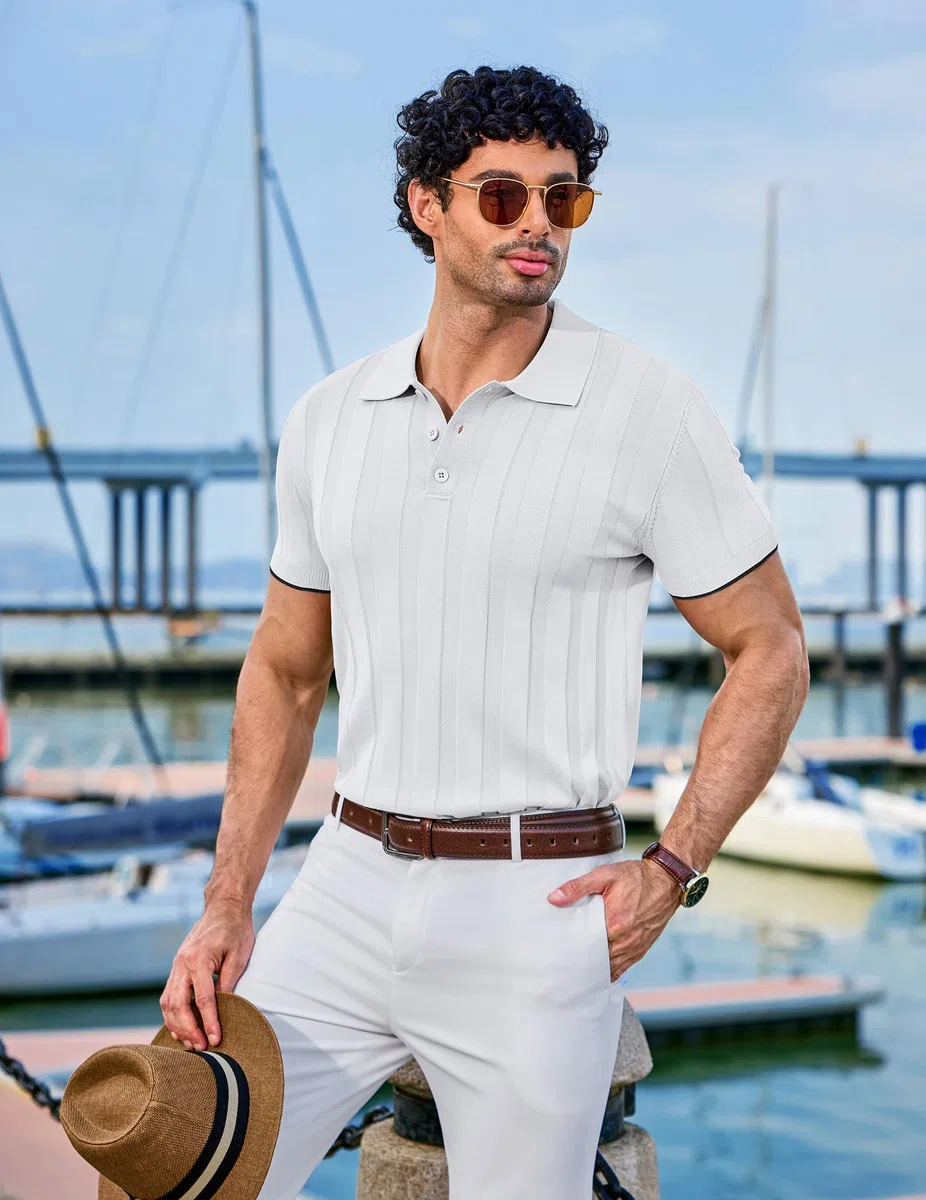 COOFANDY Polo Uomo Manica Corta Maglietta Polo Lavorata a Maglia Polos Golf T-Shirt Casual Elastico