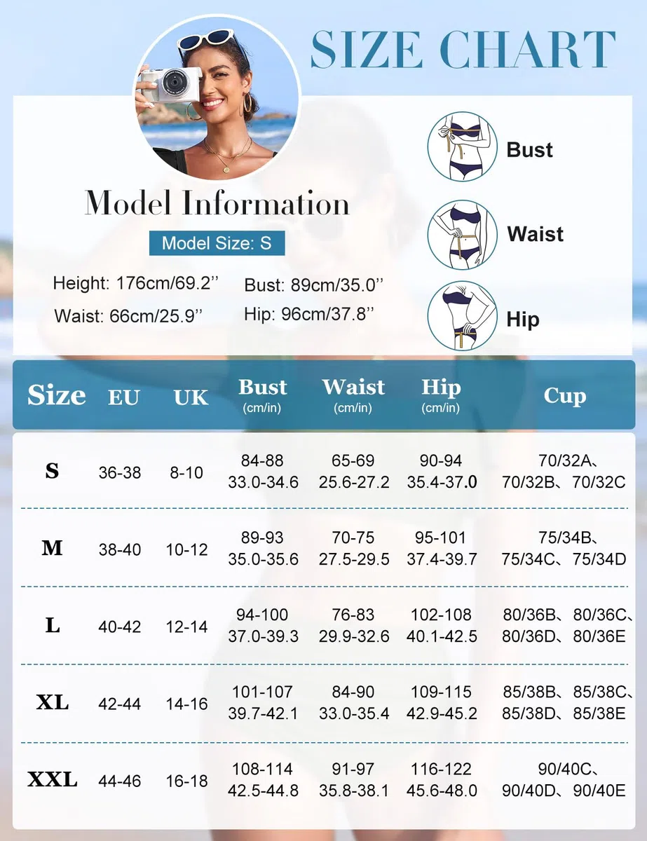 Costume Donna Due Pezzi Vita Alta Bikini Push-up con Scollo Quadrato Costumi da Bagno Piscina e da Spiaggia da Eleganti Dettagli con Volant
