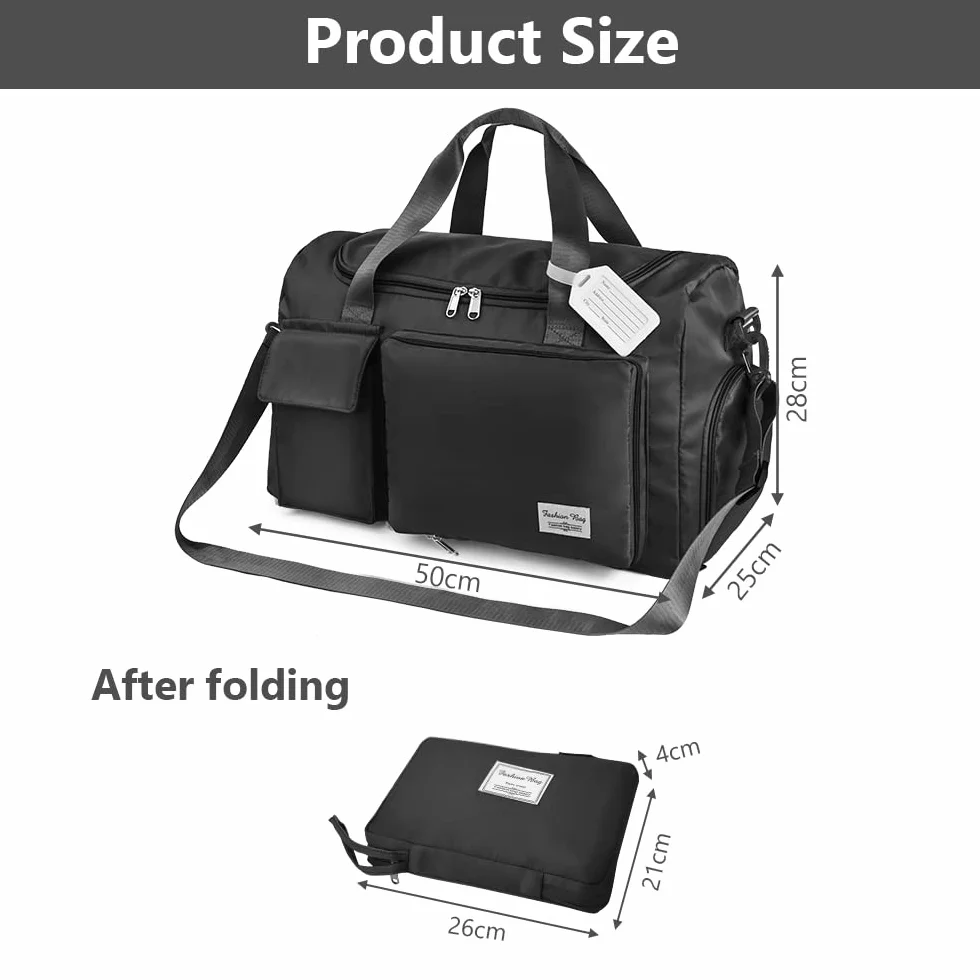 Flintronic Borsone da Viaggio Pieghevole, Borsone Palestra Sportiva con Etichetta Bagaglio, Borsa Sportiva con Scomparto Scarpe, Grande Capacità Borsa da Viaggio Duffel per Sport/Viaggi (35L)