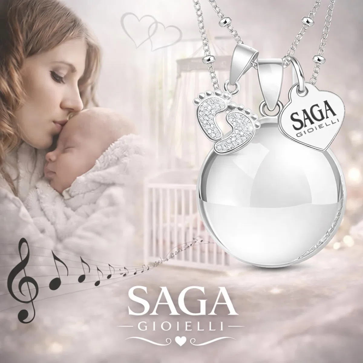 SAGA GIOIELLI® COLLANA CHIAMA ANGELI GRAVIDANZA, RICHIAMO DEGLI ANGELI, SFERA SONORA (MODELLO)