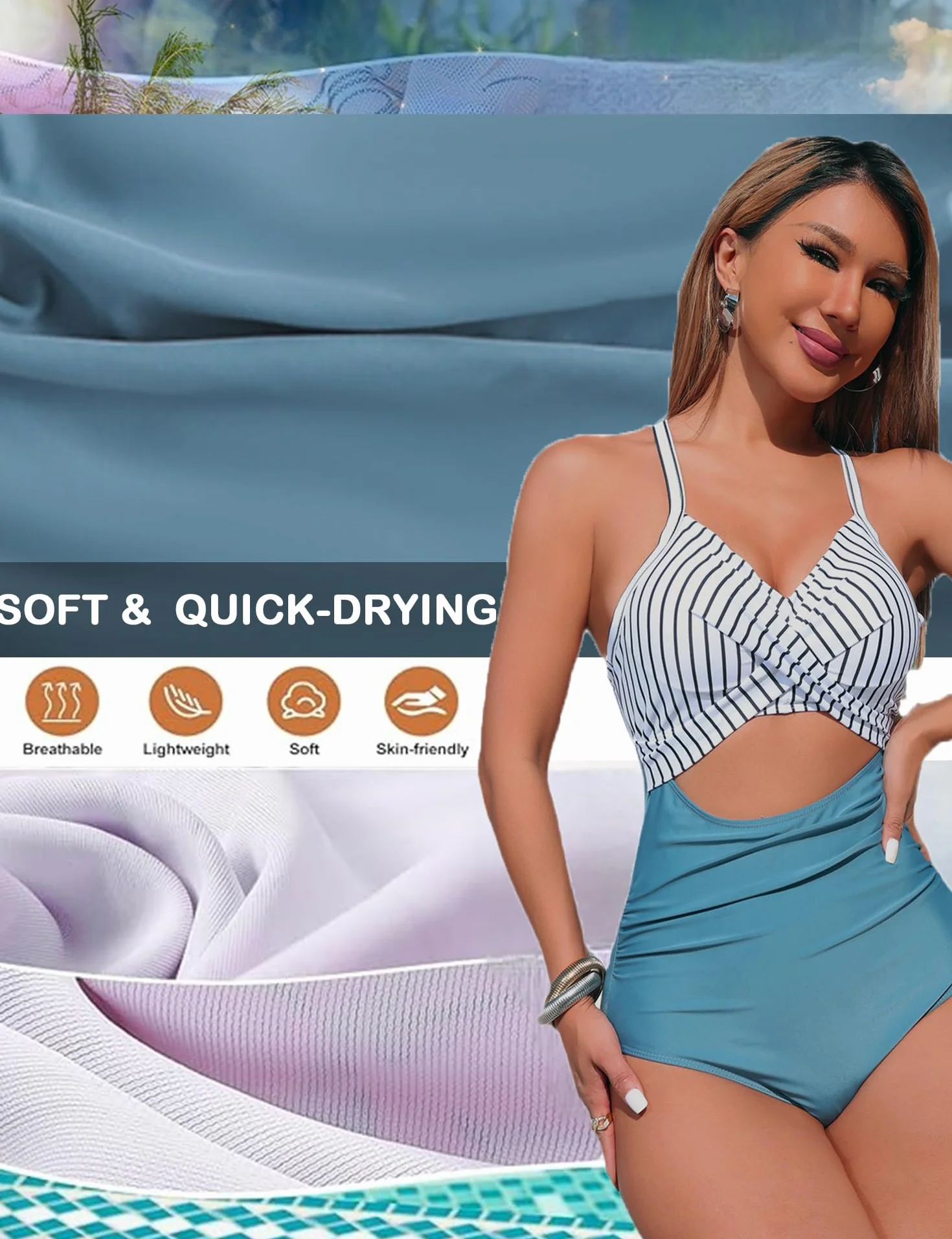 Costume da Bagno Intero Donna Sexy Scollo a V Costumi da Bagno Sling Regolabili Bikini Push Up Imbottito Reggiseno Curvy Vita Alta Costumi Un Pezzo Controllo Pancia Spiaggia Beachwear Swimwear