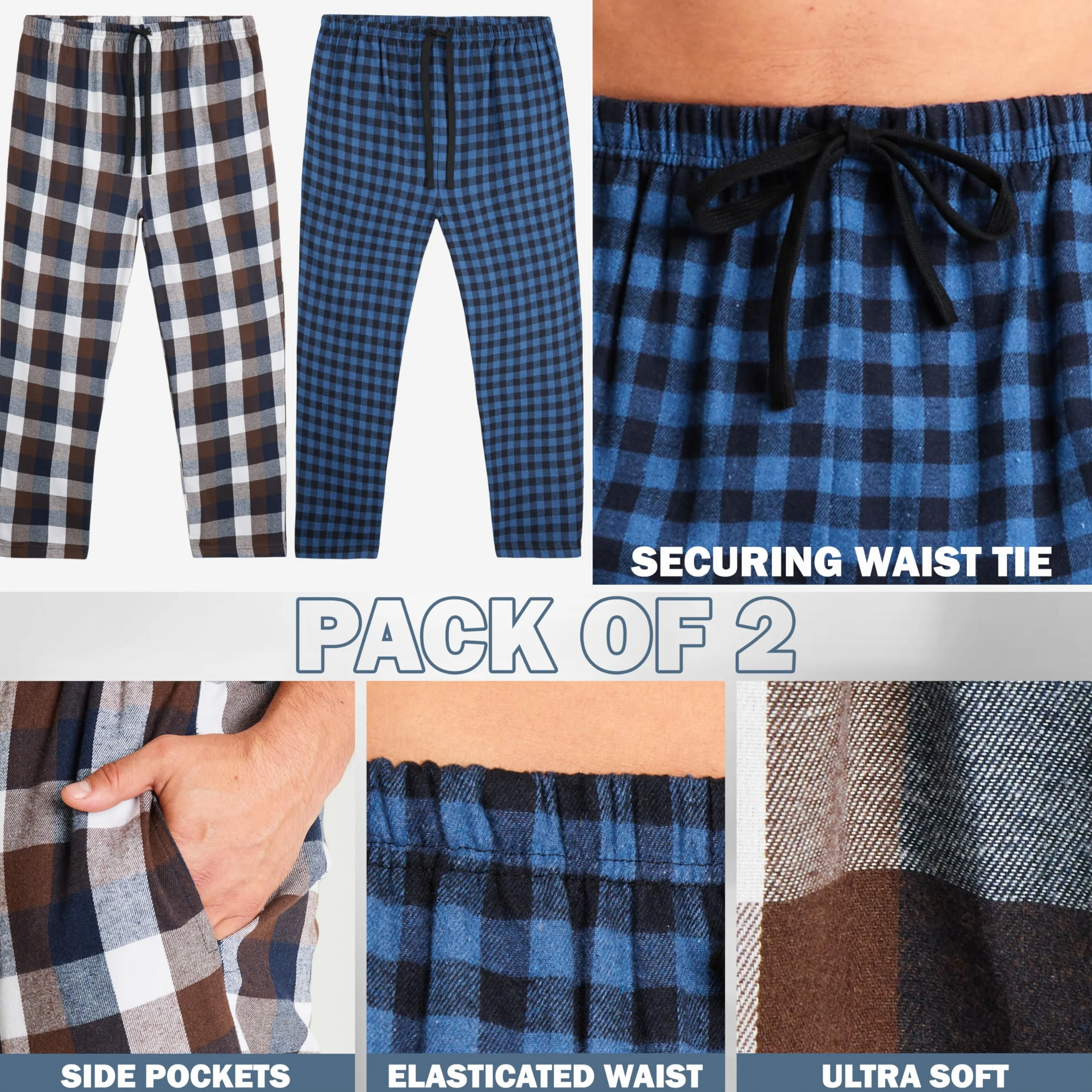 Get Trend Pantaloni Pigiama Uomo e Adolescenti M-3XL, Pacco da 2 Caldo e Traspirante Pantalone con Tasche Regali per Lui
