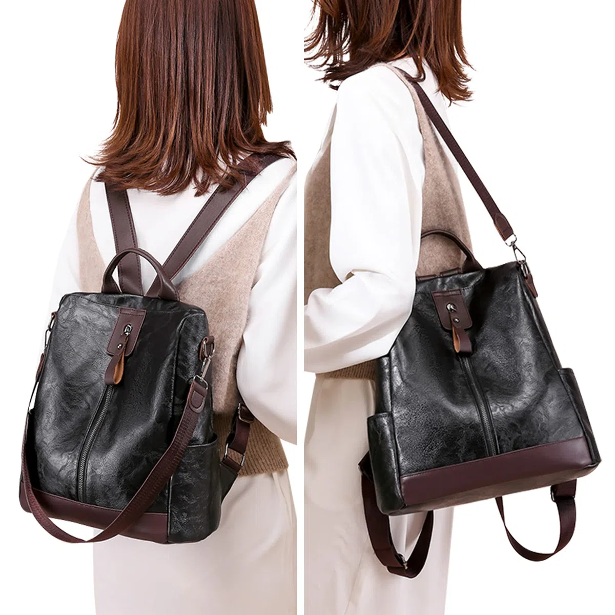 Zaino Donna Pelle Casual Antifurto: Borsa Zainetto Donna Piccola Elegante Impermeabile Daypack per Universitá Scuola Shopping Lavoro