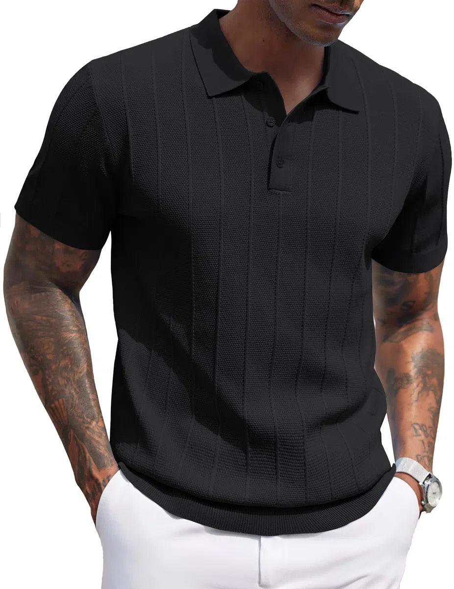 COOFANDY Polo Uomo Manica Corta Estate Casual Vacanza Bottone Maglia Stretch Golf T-Shirt