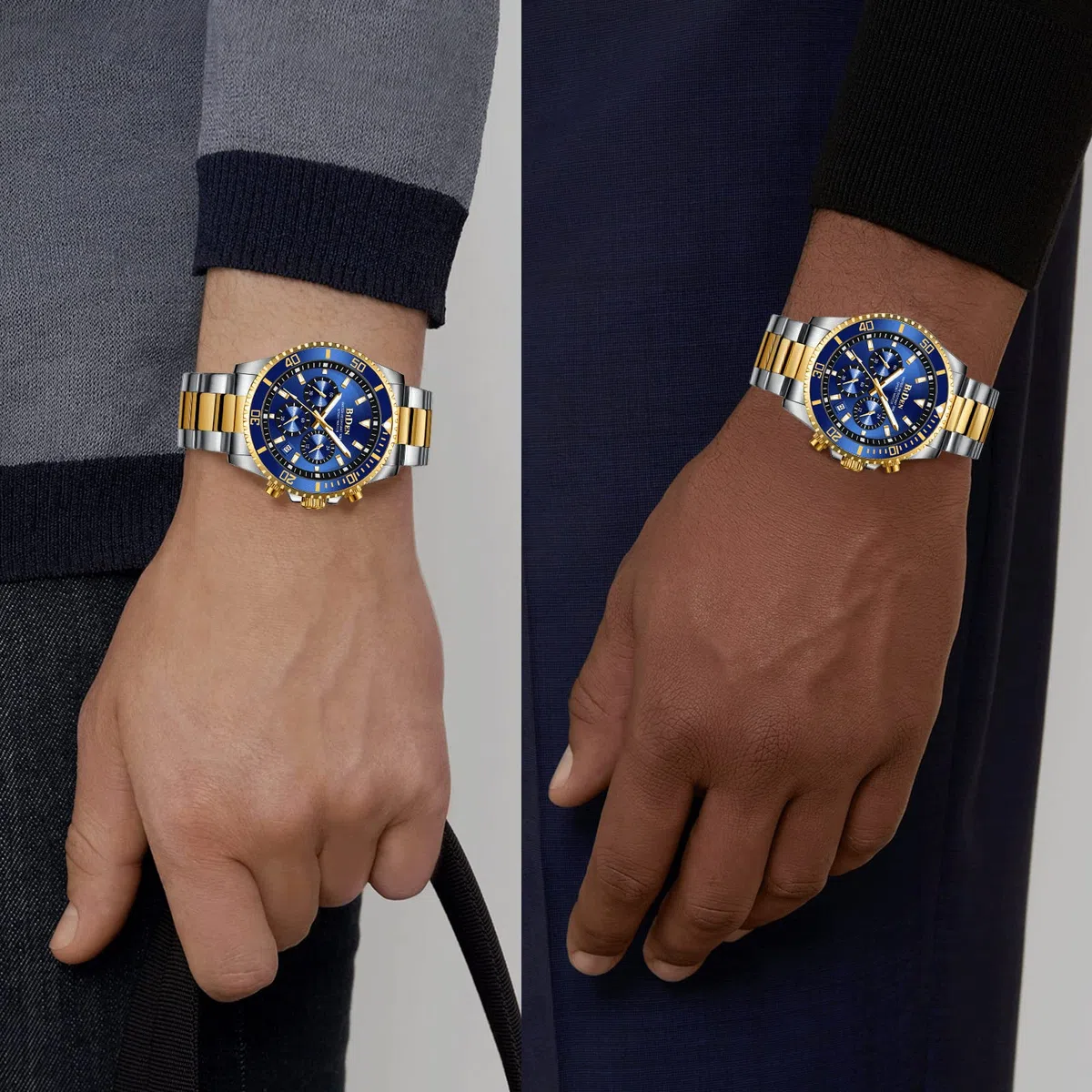 HANPOSH Orologio Uomo Orologio Militare Acciaio Cronografo Impermeabile Luminosi Design Orologi Quadrante Grande da Polso Elegante Sportivo Analogici Data