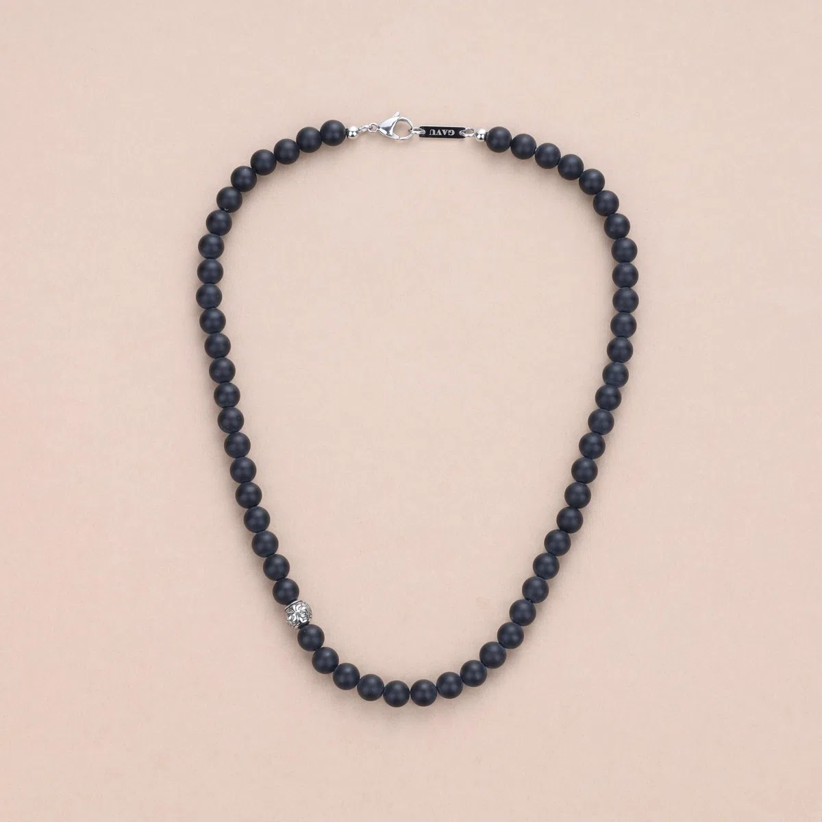 GAVU Collana Fleur de Lis da Uomo con Perle di Pietre Naturali e Cristalli, Collana Uomo Perline Pietre Dure, Ematite, Occhio di Tigre, Ossidiana, Pietra Lavica, Onice