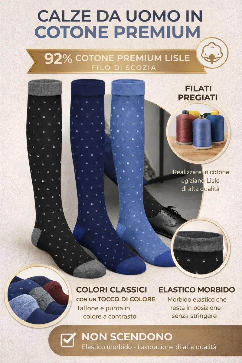 Lucchetti Socks Milano 6 paia Calze Uomo Lunghe Filo di Scozia Fantasia Cotone Colorate Pois Righe Disegni divertenti Made in Italy
