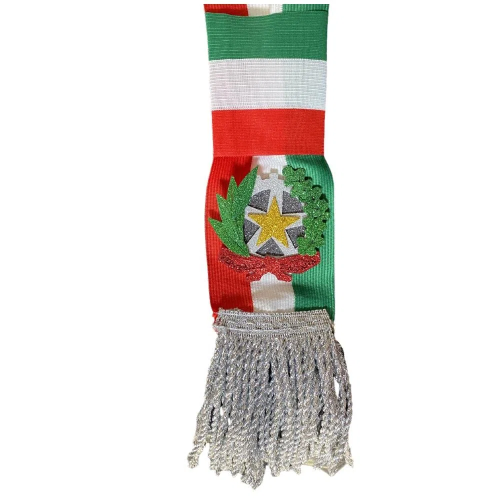 BrolloGroup Fascia da Sindaco Tricolore Modello Repubblica Frangia Oro o Argento Con Inserti Frange 100% Made in Italy | Personalizzabile con Stampa PS 04627