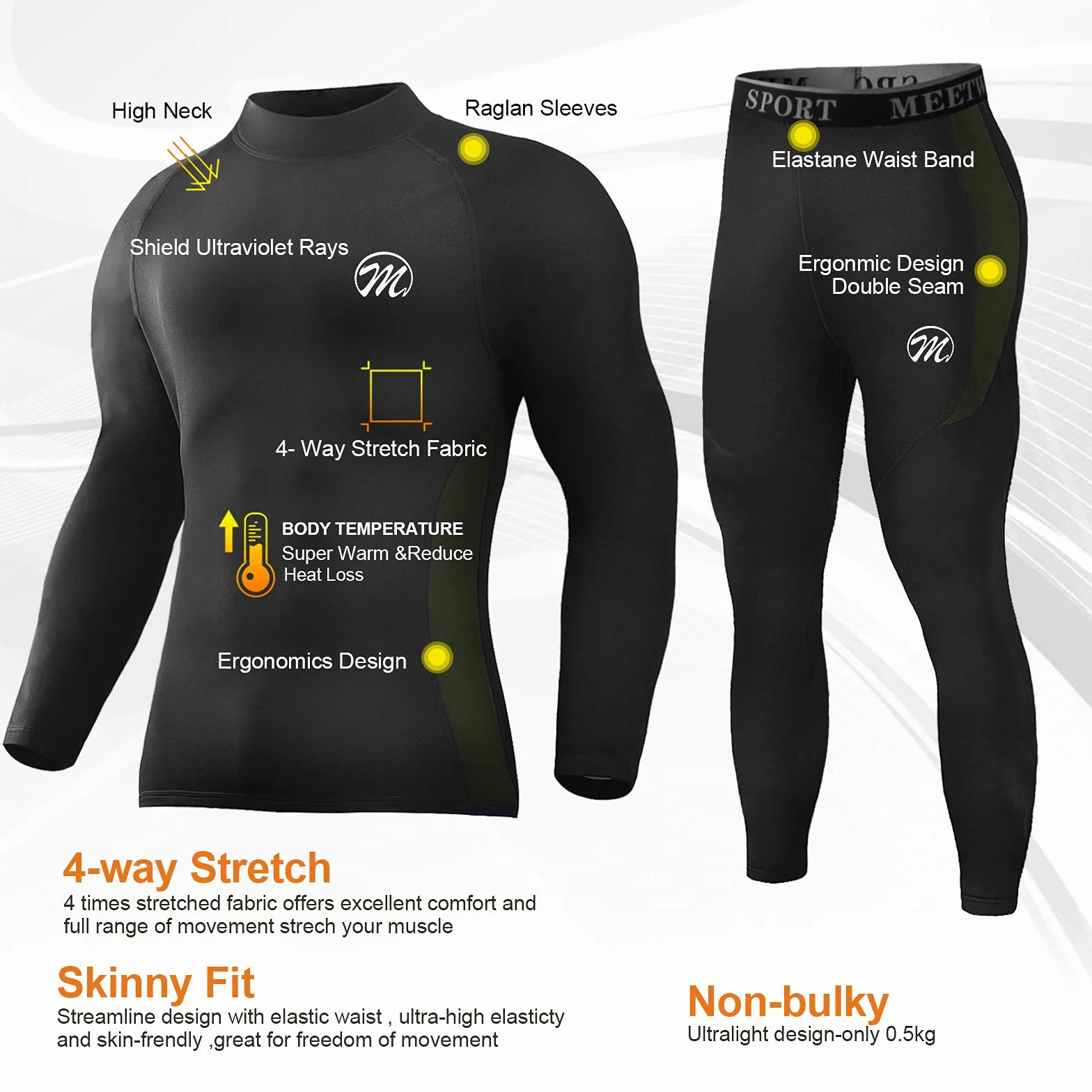 MEETWEE Biancheria Intima Termica Uomo Set,Traspirante Asciugatura Rapida Maniche Lunghe Sportiva Sets per Ciclismo e Lo Allenamento Sci Corsa