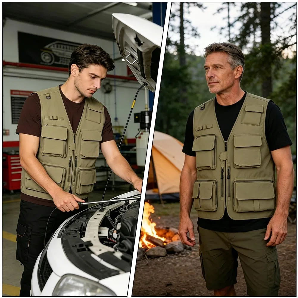 Uomo Gilet da Pesca Multitasche, Gilet da Viaggio Leggero e Traspirante, Giacca Senza Maniche da Esterno, Adatto per la Pesca, Attività All'aperto, Campeggio, Alpinismo