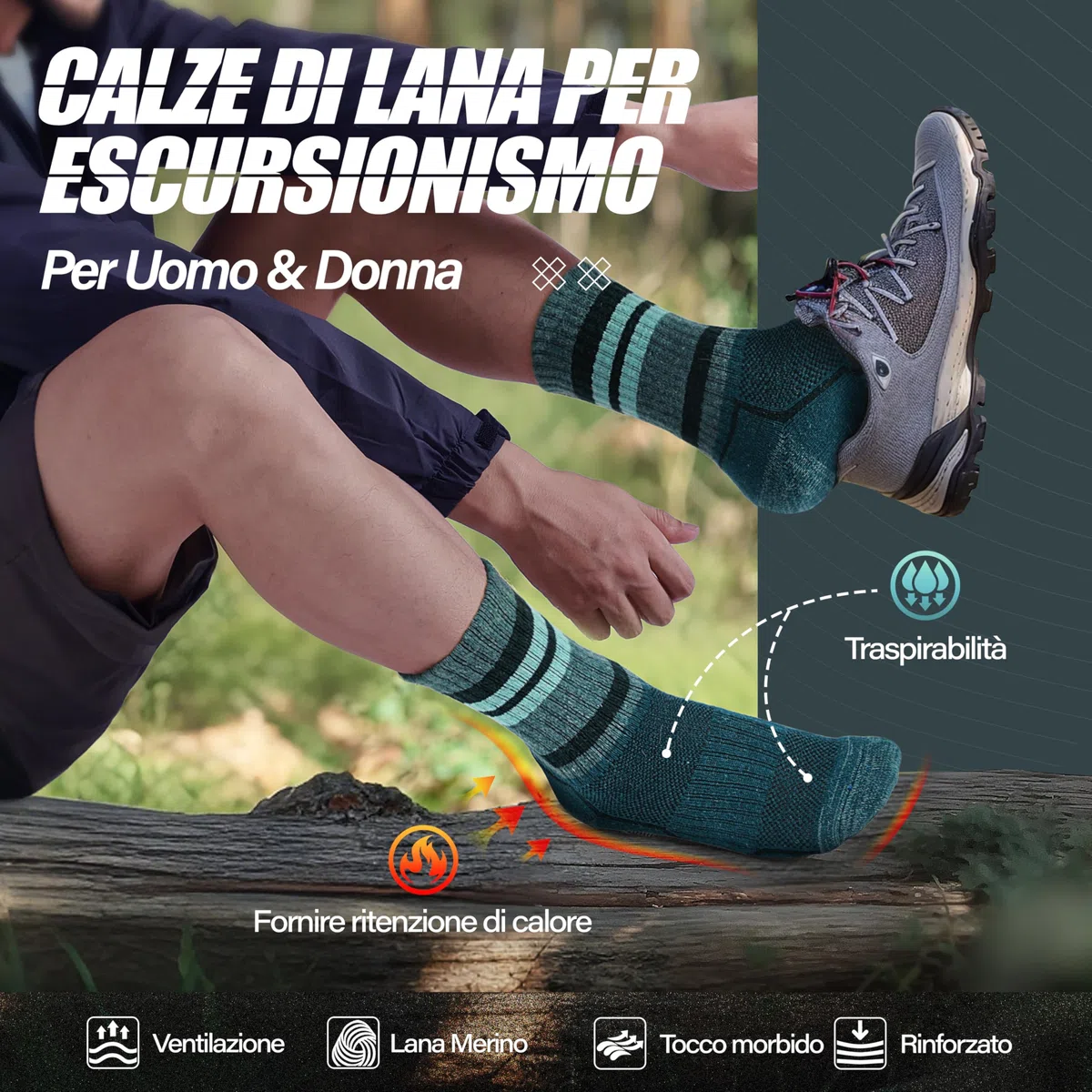 ANTSANG Calzini Unisex in Lana Merino per Donna Uomo Trekking Camminate Termici Caldi Spessi per Inverno con Taglio Alto 5 Paia