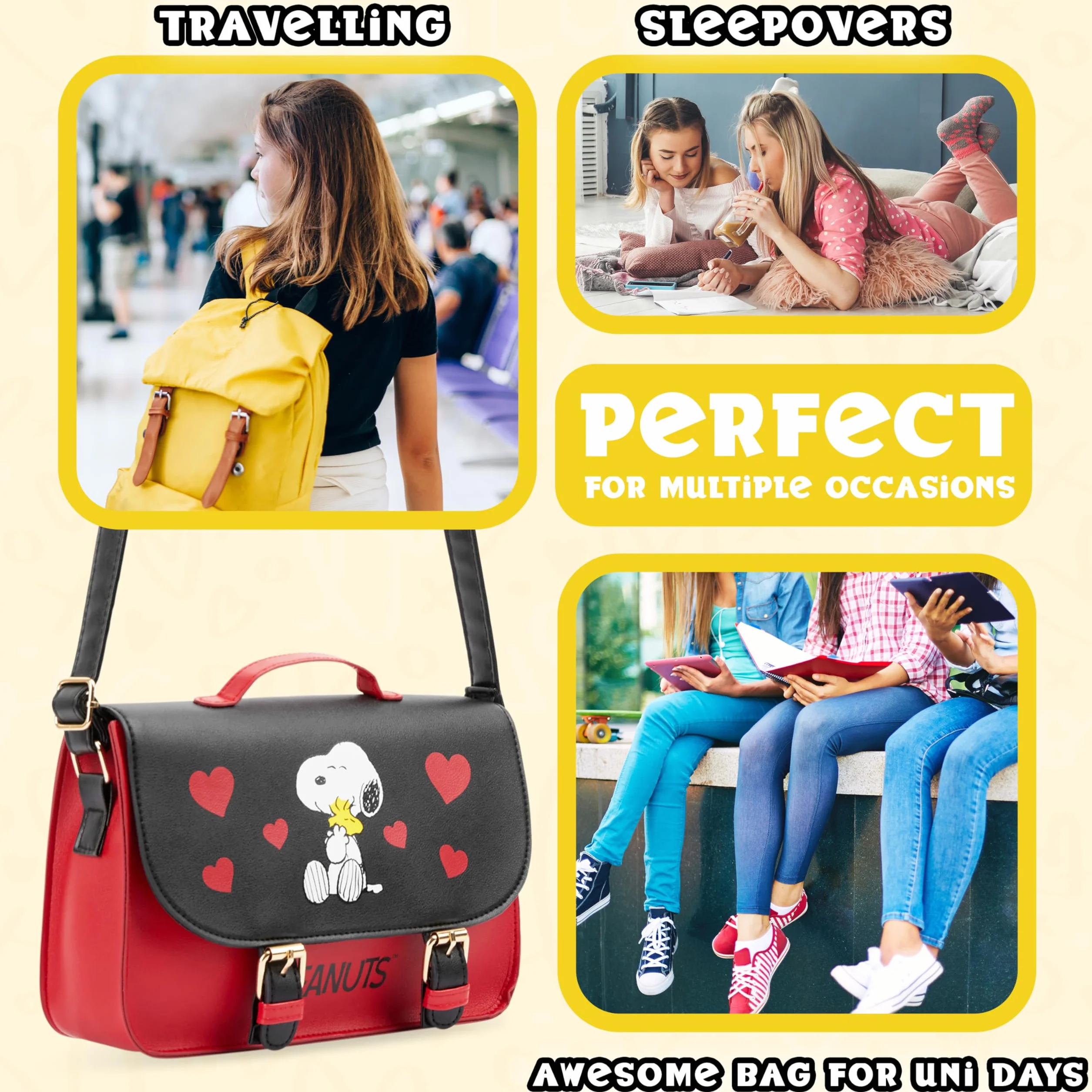 Peanuts Snoopy Tracolla Borsa Bambina Borsetta Ragazza Borsa Moda Donna, Idea Regalo per Lei
