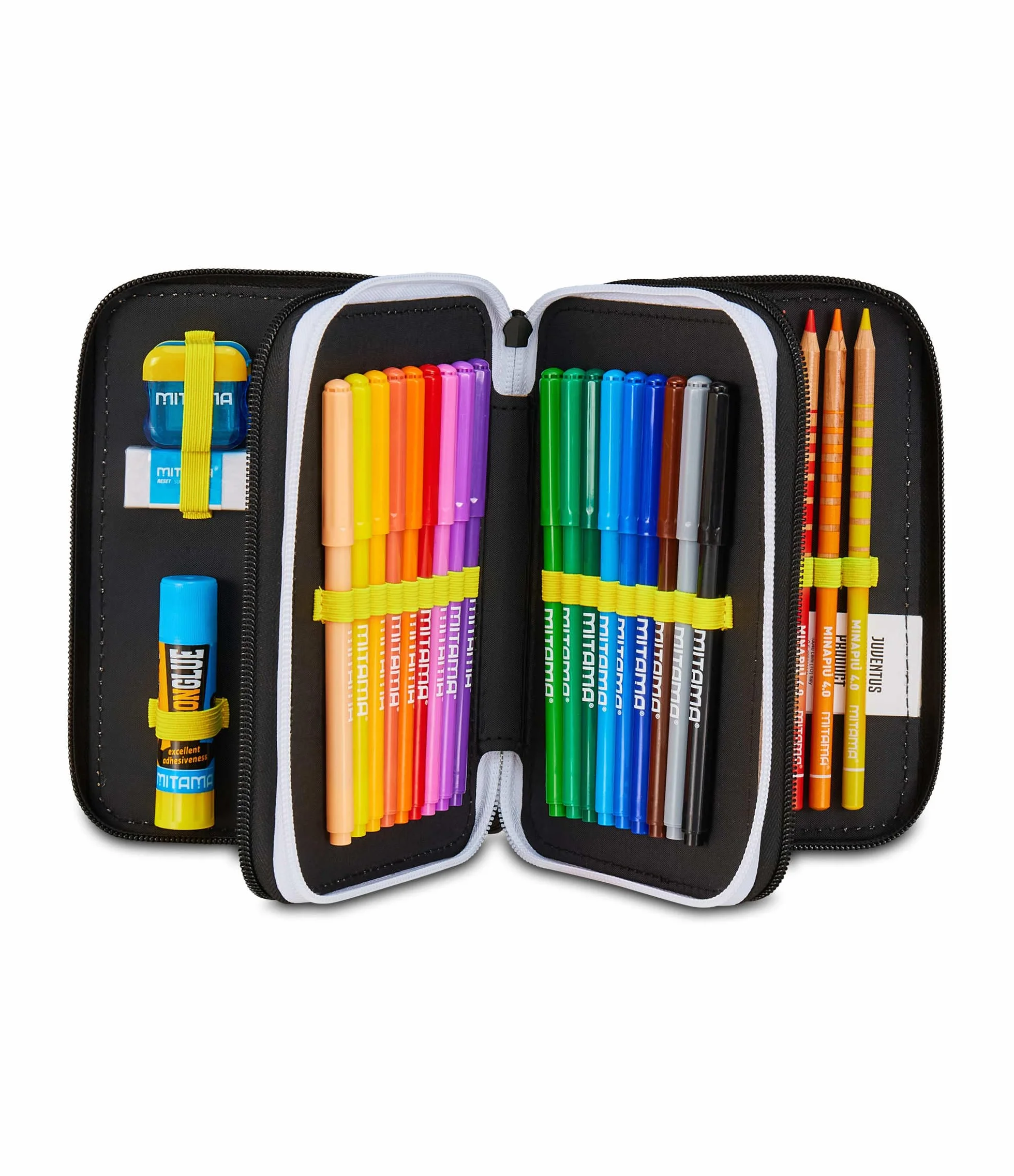 Seven Juventus Astuccio Scuola 3 Zip, Nero, Portapenne Triplo Scomparto Completo Di Penne, Matite, Colori, Scuola Elementare, Bambino, Calcio