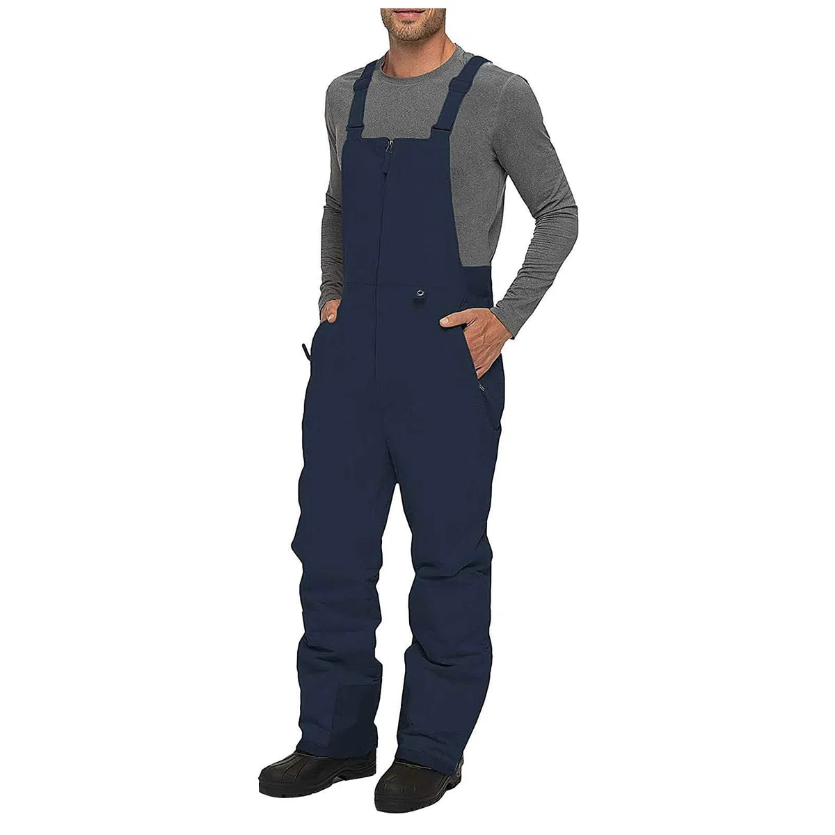 Tuta da uomo, invernale, calda, salopette da uomo, impermeabili, spesse, antivento, con chiusura lampo e tasca, pantaloni da neve, tinta unita, con calda imbottitura