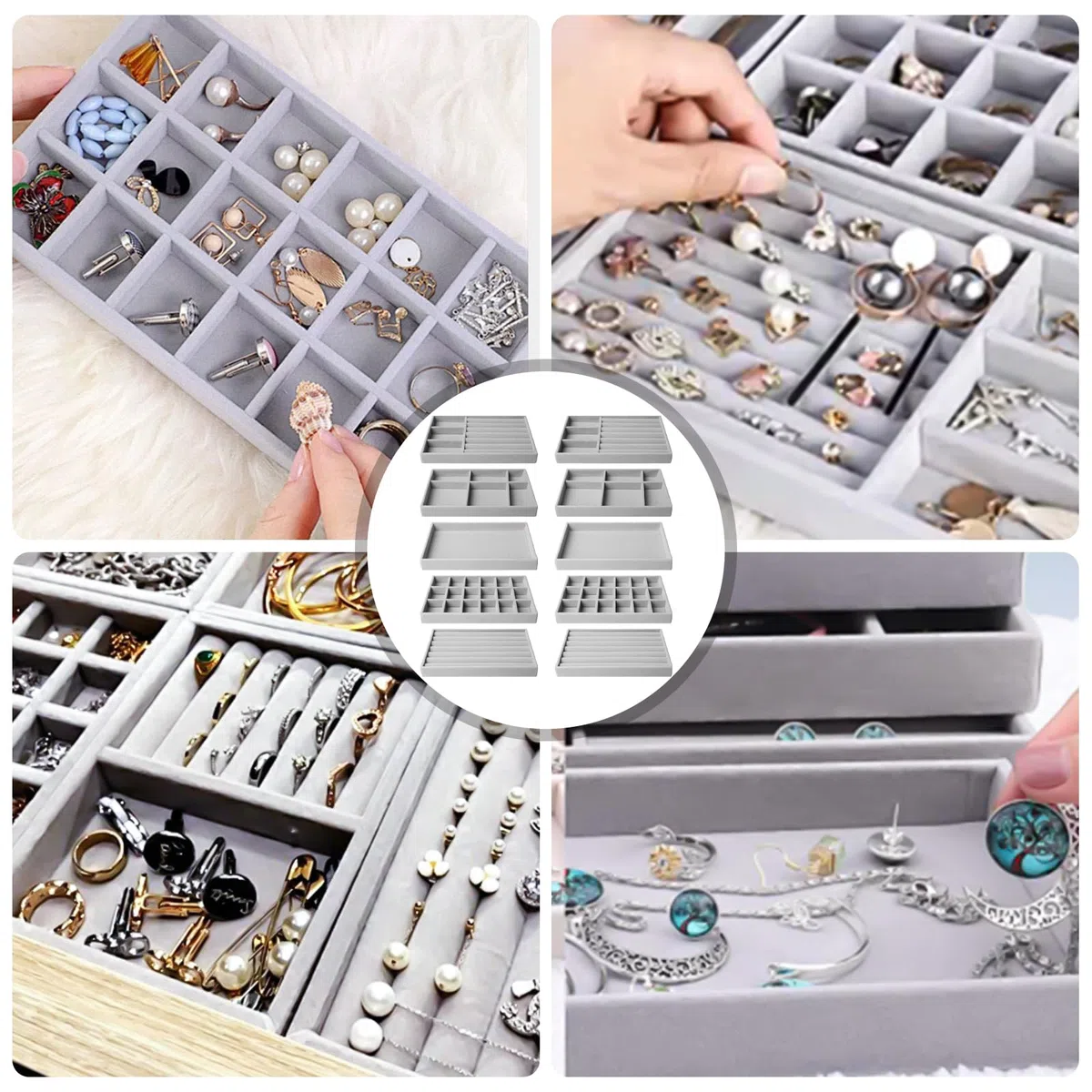 Vassoio per gioielli impilabile: 10 pezzi organizer per gioielli, cassetto portaoggetti per gioielli, vassoio per gioielli per riporre e esporre organizzatore di gioielli per collane, bracciali