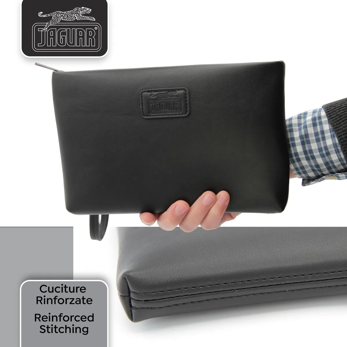 JAGUAR - Pochette Borsello Uomo a Mano in EcoPelle, Borsellino Uomo Portadocumenti con Scomparti, per Riporre Telefono, Documenti, Portafoglio, Carte e Chiavi Senza la Scomodità di Tenerli in Tasca