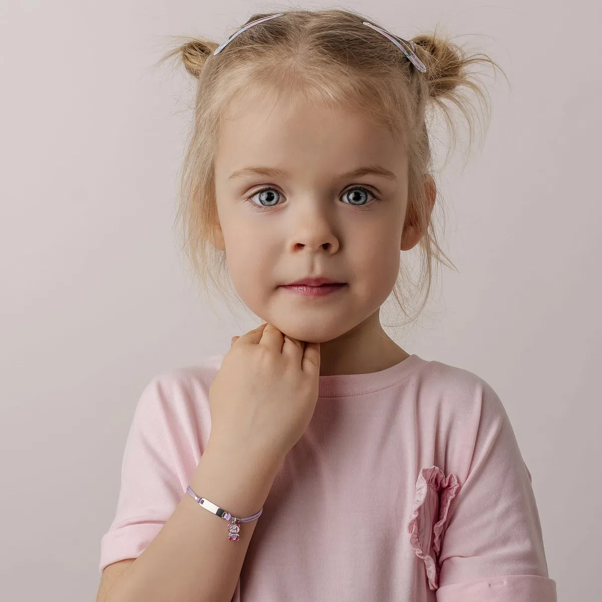 Bracciale Argento 925 Bambina Cordoncino Lilla con Orsetto e Piastrina Incidibile Kids Collection + Regalo Personalizzato - Braccialetto per Nascita Comunione Battesimo Compleanno Ragazzine Bambine